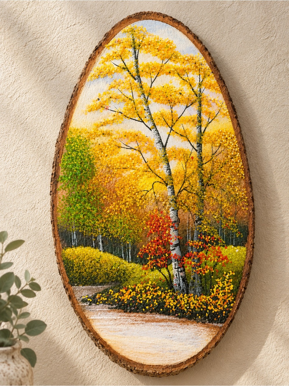 Russian Ural Gemstone & Mineral Mosaic Wall Art on Natural Wood Slab